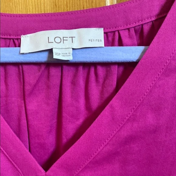 LOFT Pink Midi Sundress with Puff Sleeves and V-Neck - Picture 2 of 3